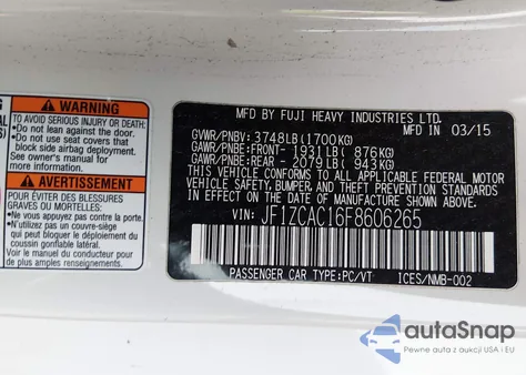 2015 Subaru Brz Limited z USA, uszkodzony, nr VIN JF1ZCAC16F8606265